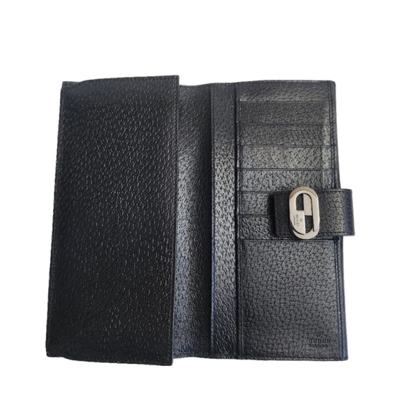 Authentic black GUCCI leather mesh long bifold continental wallet - Picture 7 of 9